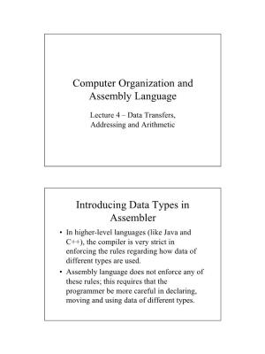 Computer Organization and Assembly Language Introducing Data Types