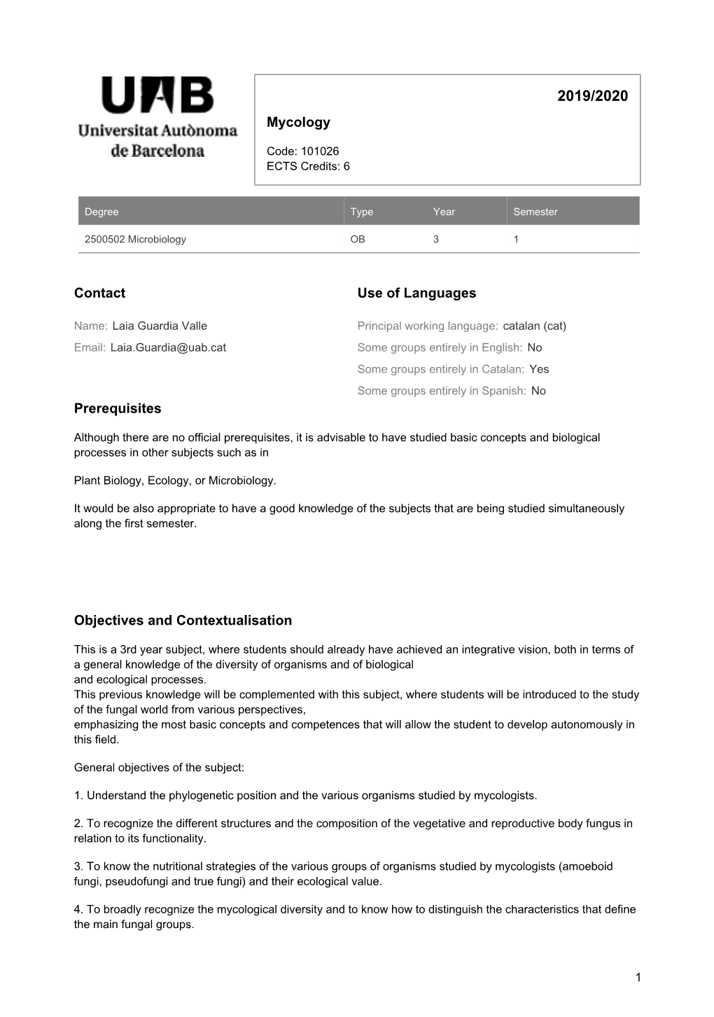 Use of Languages Contact Mycology Prerequisites Objectives And