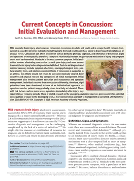 Current Concepts in Concussion: Initial Evaluation and Management