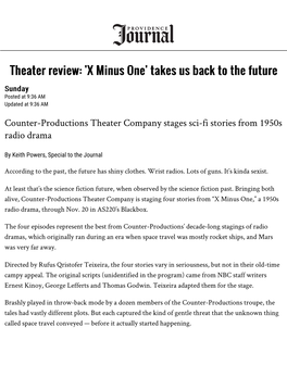 Theater Review: 'X Minus One' Takes Us Back to the Future Sunday Posted at 9:36 AM Updated at 9:36 AM