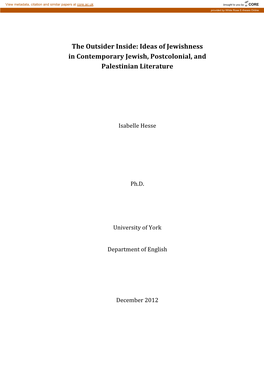 Ideas of Jewishness in Contemporary Jewish, Postcolonial, and Palestinian Literature