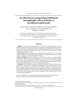 Sex Allocation in a Group-Living Simultaneous Hermaphrodite: Effects of Density at Two Different Spatial Scales