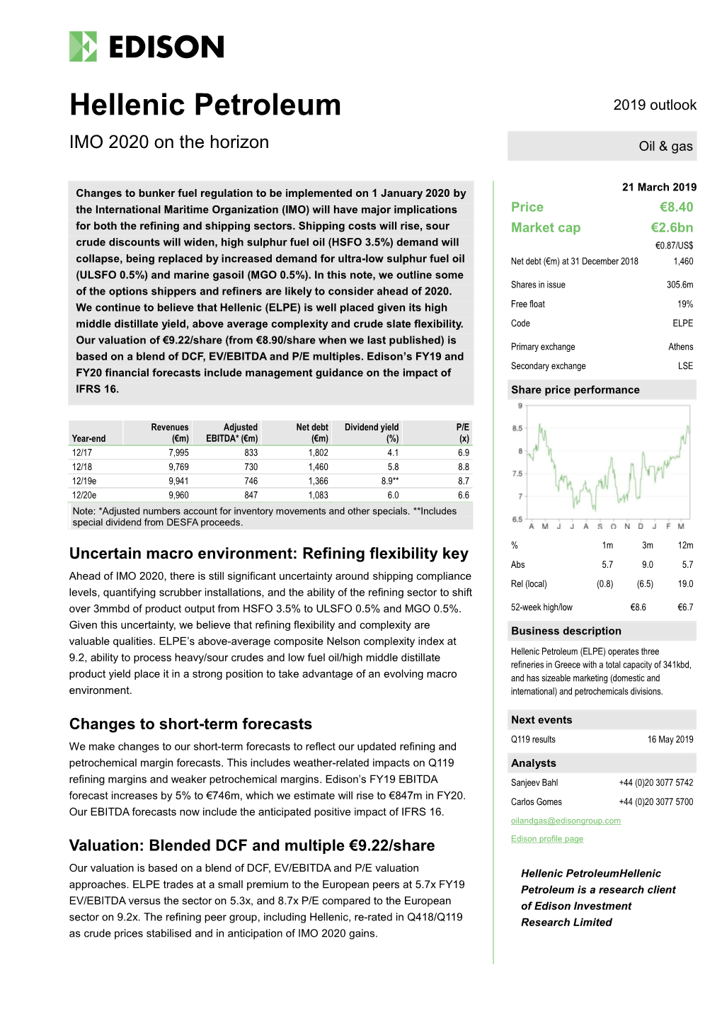 Hellenic Petroleum 2019 Outlook