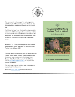 Salt Mines in the Carrickfergus Area of County Antrim’ Journal of the Mining Heritage Trust of Ireland, 14, Pp
