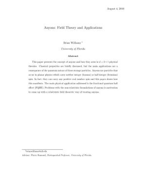 Anyons: Field Theory and Applications
