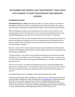 Ibf Number One Ranked Light Heavyweight Yusaf Mack Pays Homage to Light Heavyweight King Bernard Hopkins