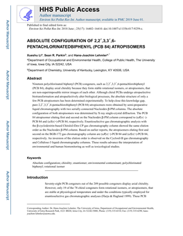 Absolute Configuration of 2,2′,3,3′,6- Pentachlorinatedbiphenyl (Pcb 84) Atropisomers