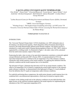 Calculating Utci Equivalent Temperature