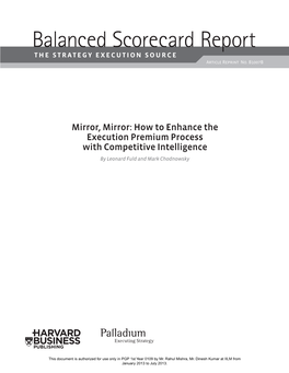 Balanced Scorecard Report the Strategy Execution Source Article Reprint No