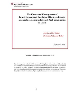 The Causes and Consequences of Israeli Government Resolution 922: a Roadmap to Accelerate Economic Inclusion of Arab Communities in Israel
