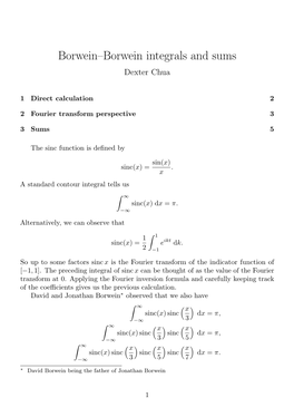 Borwein–Borwein Integrals and Sums Dexter Chua