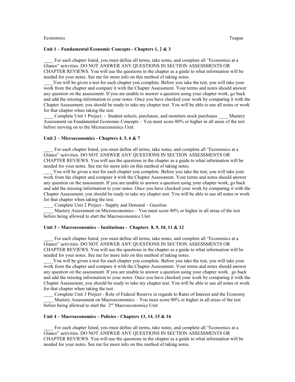 Unit 1 Fundamental Economic Concepts - Chapters 1, 2 & 3