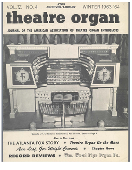 Theatre Organ JOURNALOF THEAMERICAN ASSOCIATION of THEATRE ORGAN ENTHUSIASTS