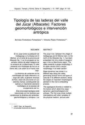 Tipología De Las Laderas Del Valle Del Júcar (Albacete): Factores Geomorfológicos E Intervención Antrópica