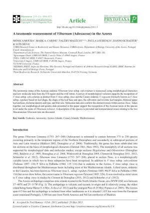 A Taxonomic Reassessment of Viburnum (Adoxaceae) in the Azores