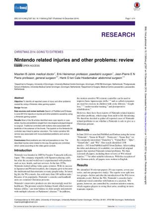 Nintendo Related Injuries and Other Problems: Review OPEN ACCESS