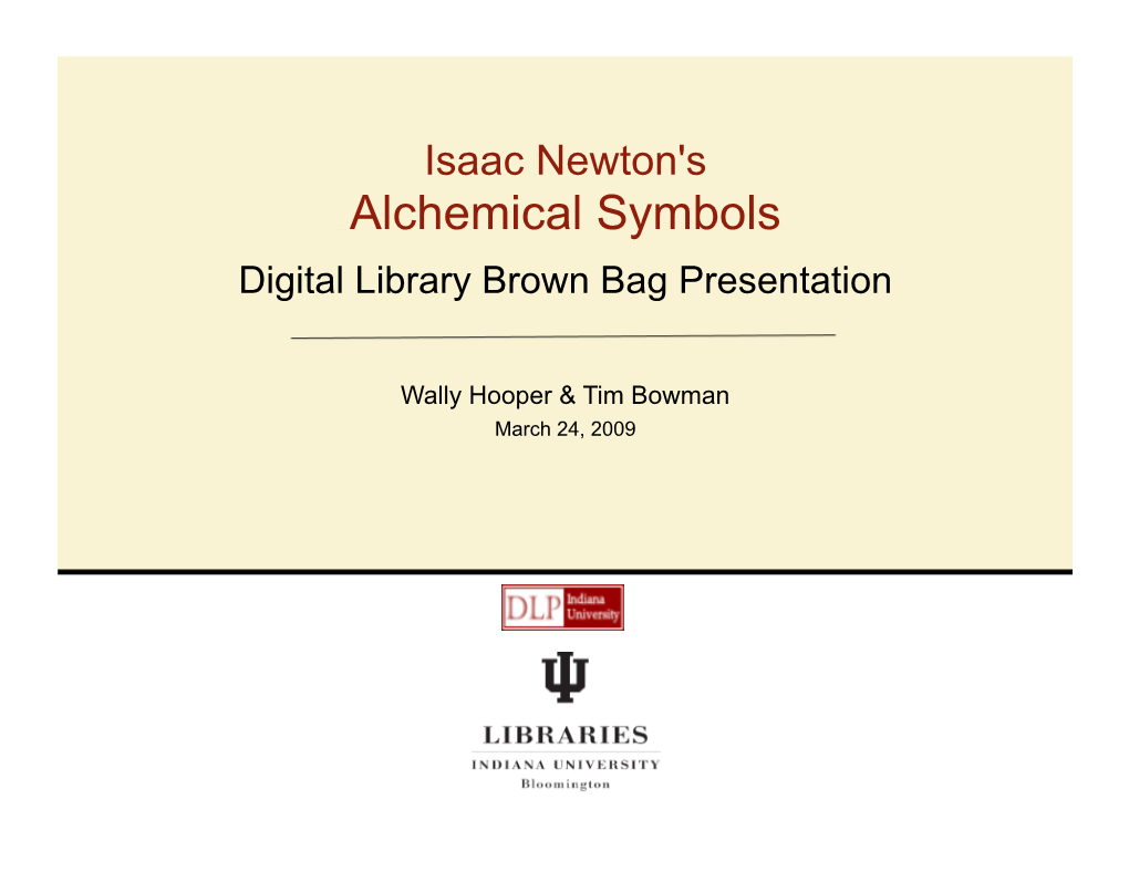 Alchemical Symbols Digital Library Brown Bag Presentation