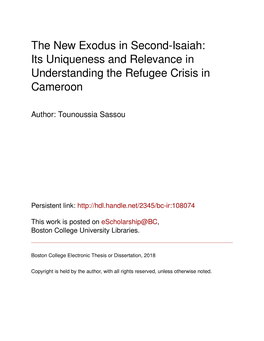 The New Exodus in Second-Isaiah: Its Uniqueness and Relevance in Understanding the Refugee Crisis in Cameroon