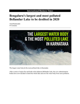 Bengaluru's Largest and Most Polluted Bellandur Lake to Be Desilted in 2020