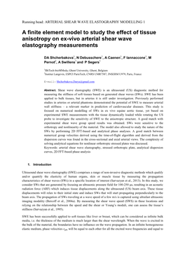 A Finite Element Model to Study the Effect of Tissue Anisotropy on Ex-Vivo Arterial Shear Wave Elastography Measurements