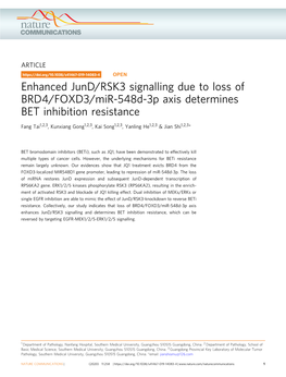 Enhanced Jund/RSK3 Signalling Due to Loss of BRD4/FOXD3/Mir-548D-3P Axis Determines BET Inhibition Resistance