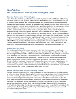 Parashat Emor the Controversy of Women and Counting the Omer