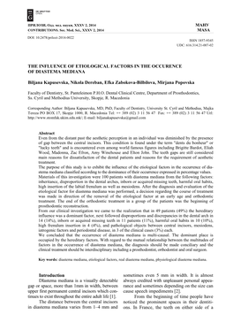 The Influence of Etiological Factors in the Occurence of Diastema Mediana