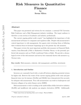 Risk Measures in Quantitative Finance