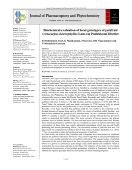 Biochemical Evaluation of Local Genotypes of Jackfruit (Artocarpus Heterophyllus Lam.)