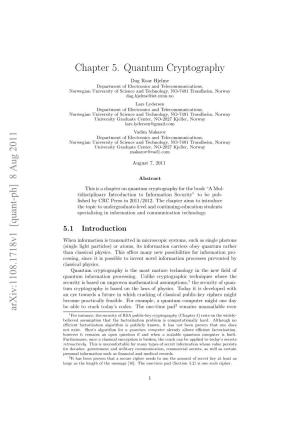 Chapter 5. Quantum Cryptography Arxiv:1108.1718V1 [Quant-Ph]