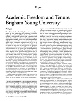 Academic Freedom and Tenure: Brigham Young University1