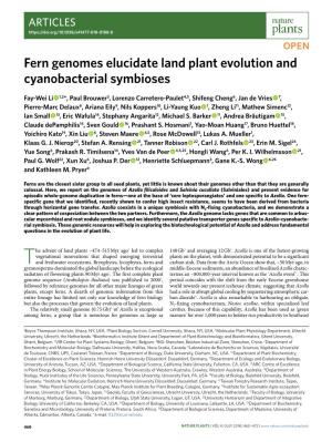 Fern Genomes Elucidate Land Plant Evolution and Cyanobacterial Symbioses