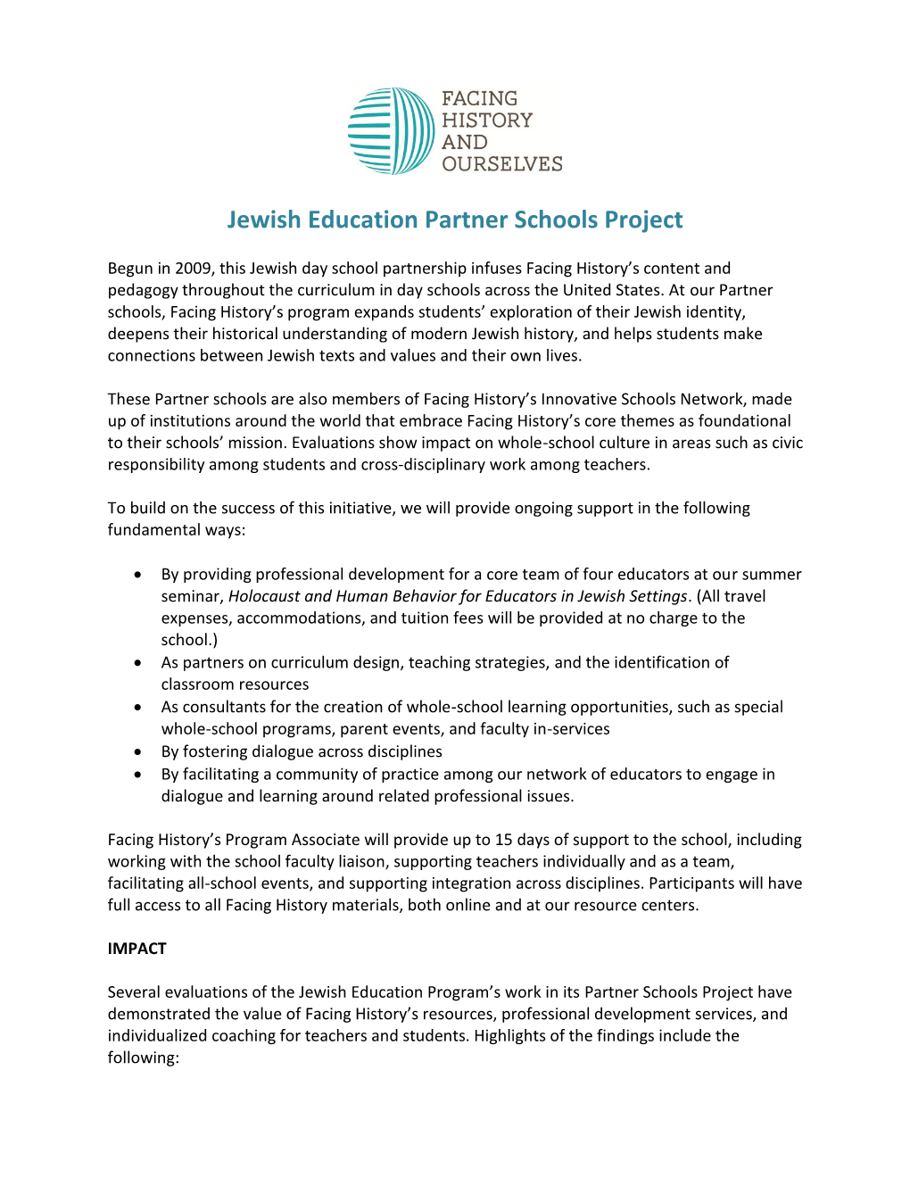 Jewish Education Partner Schools Project
