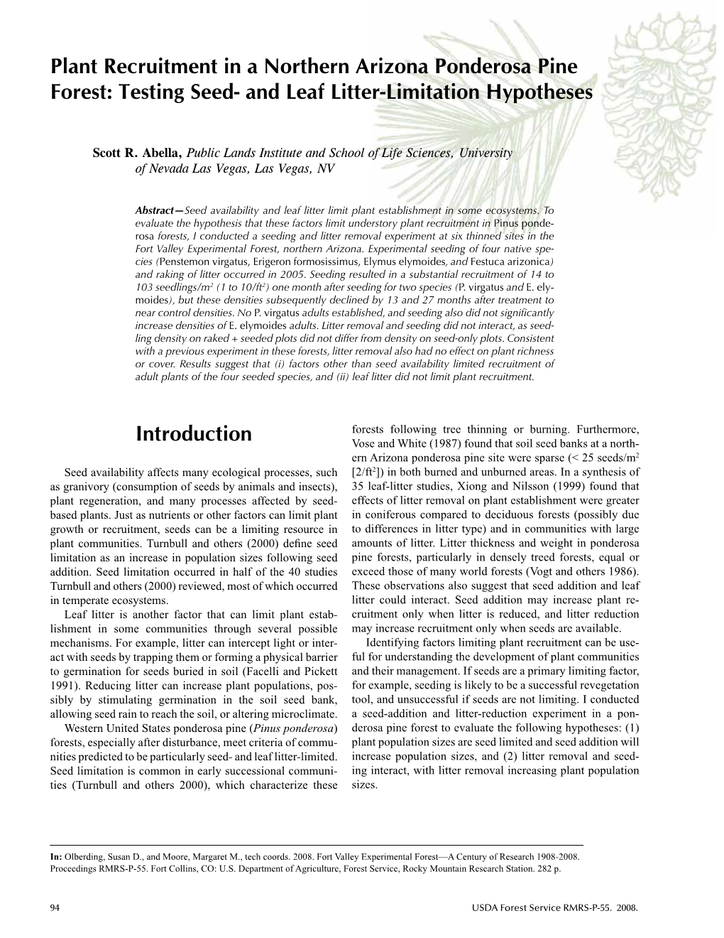 Fort Valley Experimental Forest-A Century of Research 1908-2008