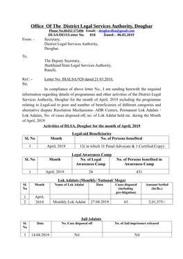 Activities of DLSA for the Month April 2019