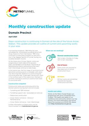 Domain Precinct Construction Update, April 2021