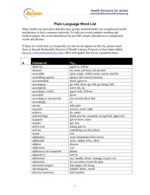 Plain Language Word List