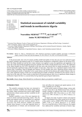 Statistical Assessment of Rainfall Variability and Trends in Northeastern Algeria