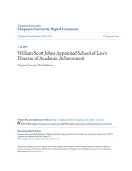 William Scott Johns Appointed School of Law's Director of Academic Achievement