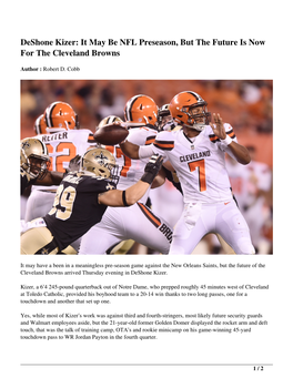 Deshone Kizer: It May Be NFL Preseason, but the Future Is Now for the Cleveland Browns