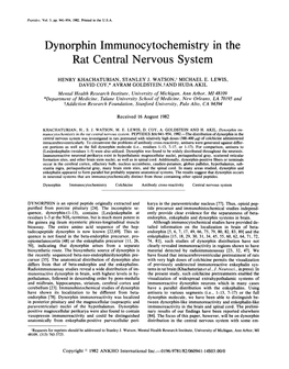 Dynorphin Immunocytochemistry in the Rat Central Nervous System