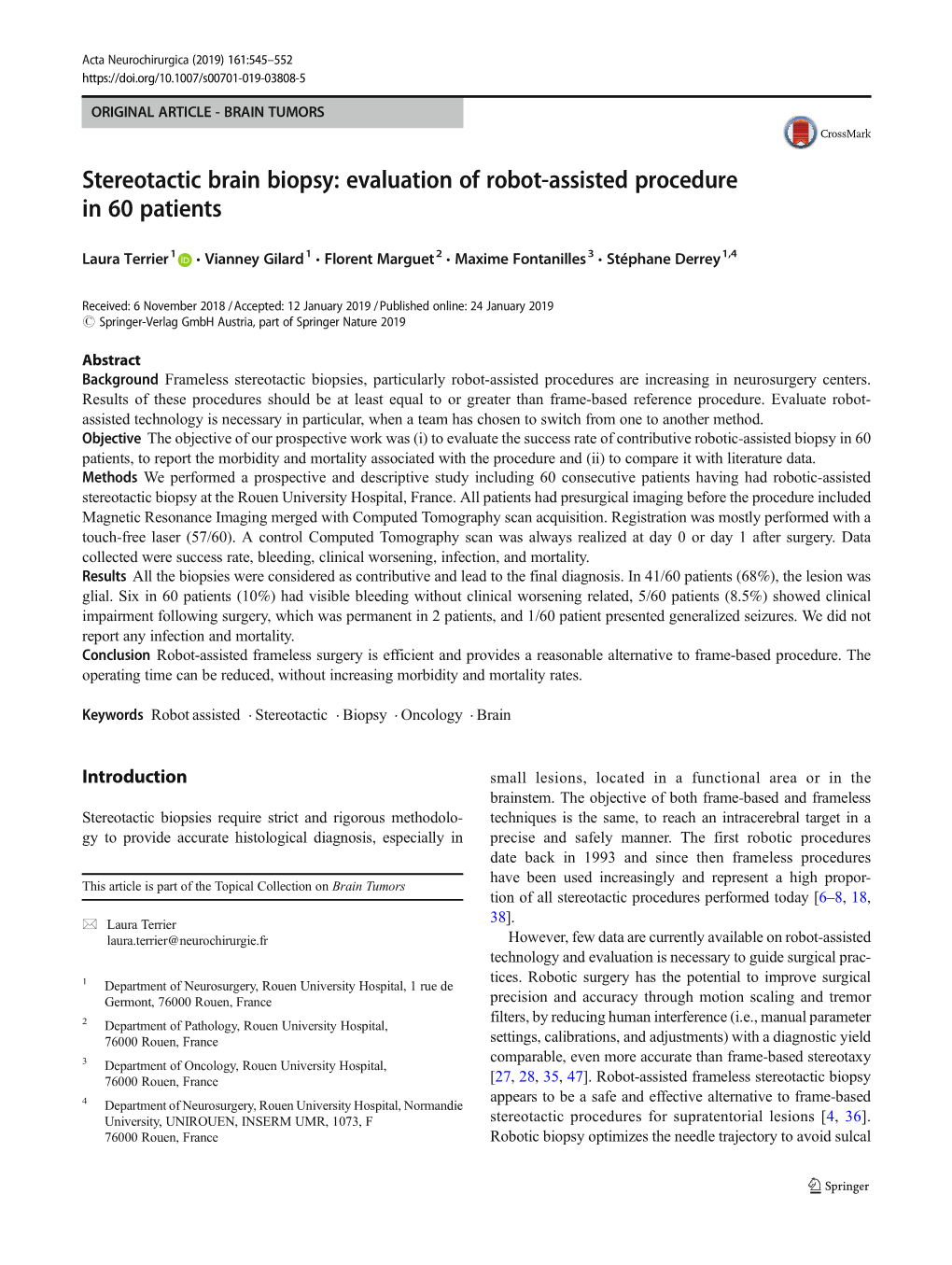 Stereotactic Brain Biopsy: Evaluation of Robot-Assisted Procedure in 60 Patients