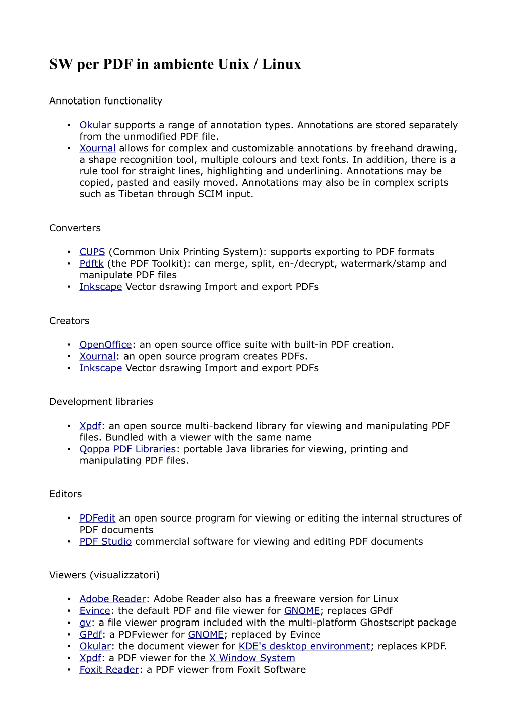 SW Per PDF in Ambiente Unix / Linux