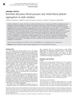 Kiwifruit Decreases Blood Pressure and Whole-Blood Platelet Aggregation in Male Smokers
