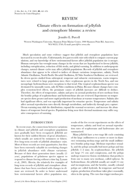 Climate Effects on Formation of Jellyfish and Ctenophore Blooms: a Review