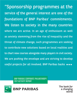 “Sponsorship Programmes at the Service of the General Interest Are One of the Foundations of BNP Paribas’ Commitments