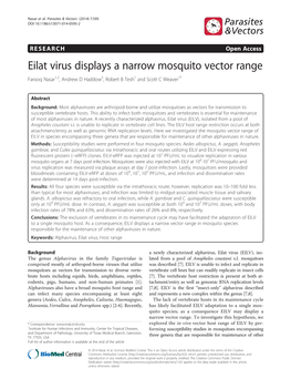 Eilat Virus Displays a Narrow Mosquito Vector Range Farooq Nasar1,2, Andrew D Haddow2, Robert B Tesh1 and Scott C Weaver1*