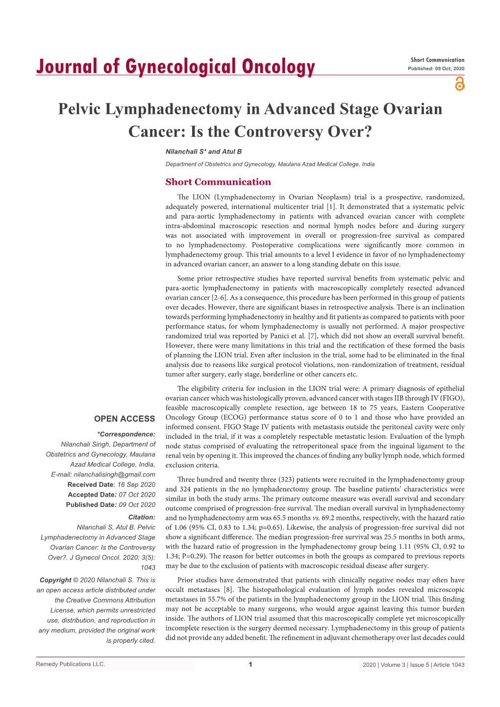 Pelvic Lymphadenectomy in Advanced Stage Ovarian Cancer: Is the Controversy Over?