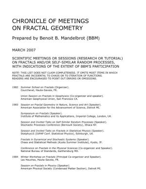 Chronicle of Meetings on Fractal Geometry