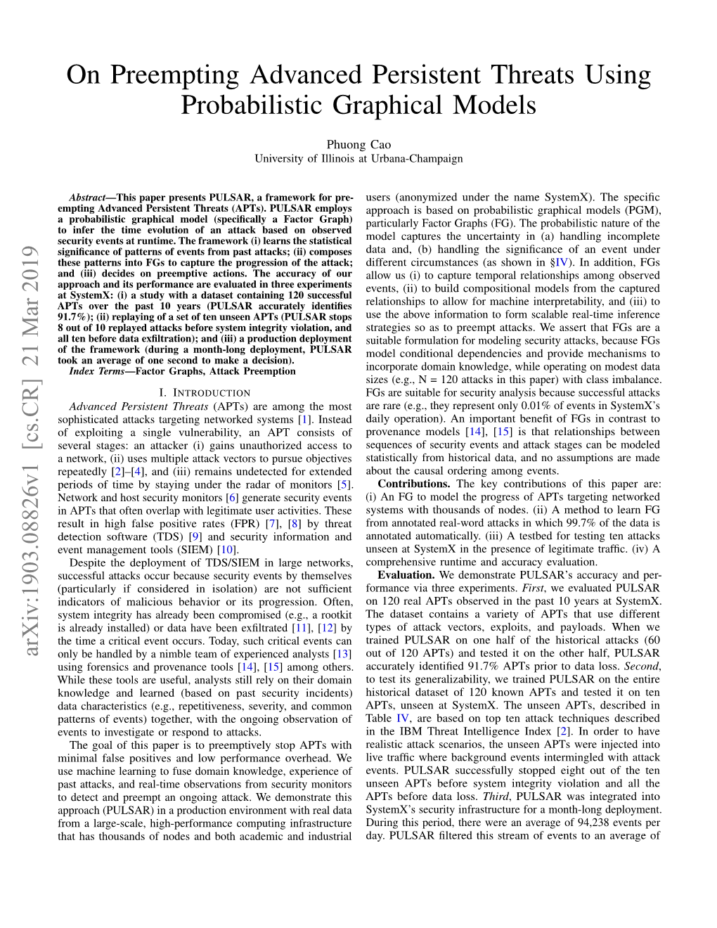 On Preempting Advanced Persistent Threats Using Probabilistic Graphical Models